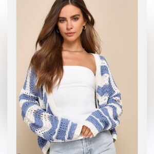 Lulu's Blue and Cream Knit Cardigan Size Small NWT